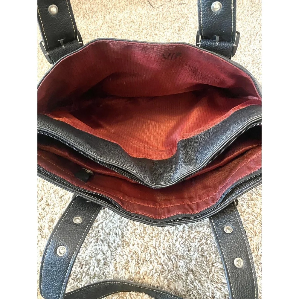 SOLO Black Leather Double Strap Computer Laptop Bag - Large with Red Interiors